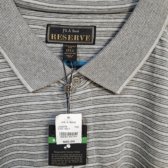 Jos A Bank Reserve Tailored Fit 4XLT Gray Cotton Pattern LS Polo Shirt. NWT - Picture 6 of 6